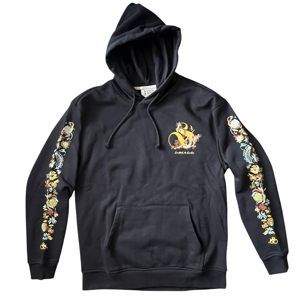 Scotch & Soda Relaxed Fit Fleece Graphic Hoodie Black Size Medium